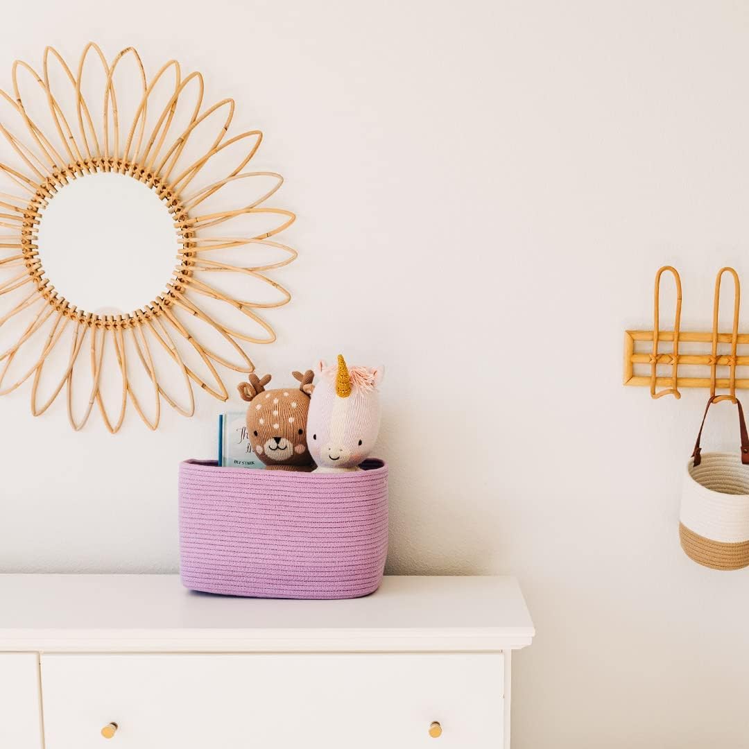 OrganiHaus Woven Storage Baskets for Organizing, Cotton Rope Organizer Bins for Shelves, Closet & Nursery, Dog Toy Basket, Decorative Bins for Toys, Towels & Books - 15x10x9, Purple