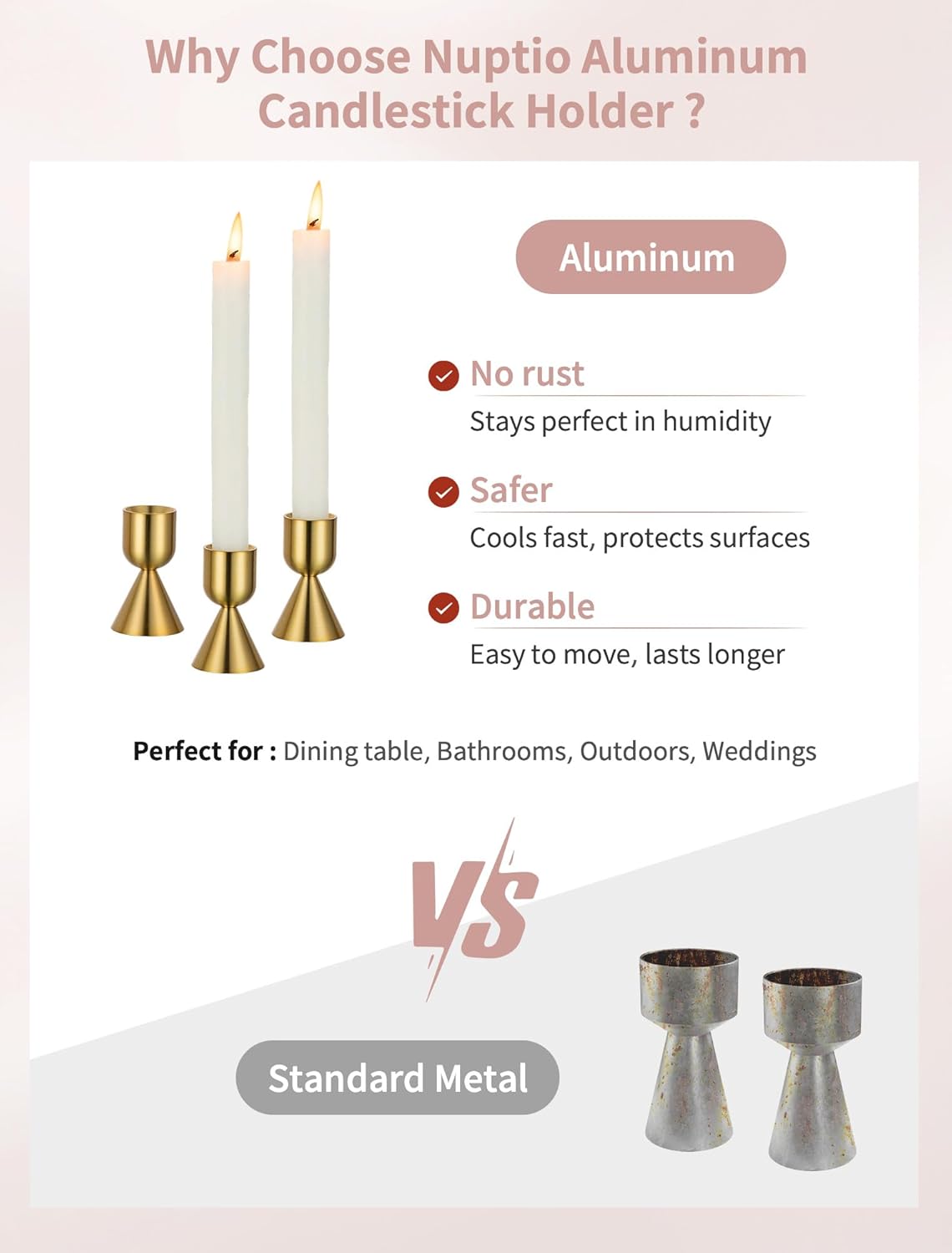 NUPTIO Gold Candlestick Holder Bulk: Set of 12 Brass Taper Candle Stick Holders - Small Aluminium Candleholder for Thanksgiving Birthday Christmas Decor