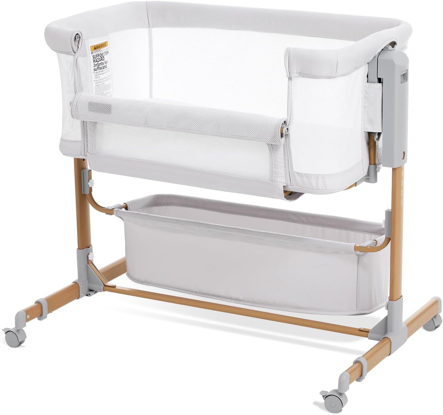 Baby Bassinet Bedside Sleeper, 3-in-1 Rocking Bassinet for Baby with 6-Level Height Adjustable, 4 Wheels & Breathable Mesh Walls, Portable Bedside Bassinet with Mattress for Newborn