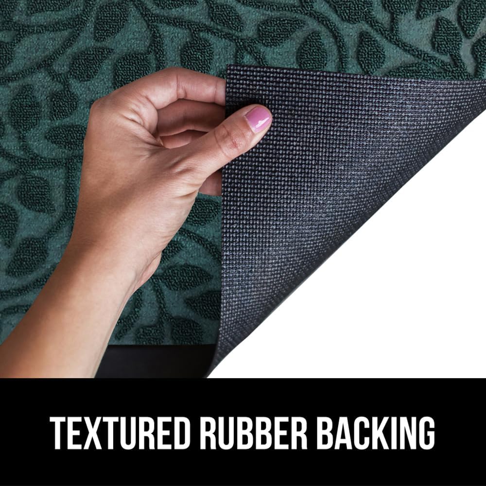 GORILLA GRIP 100% Waterproof All-Season WeatherMax Doormat 35x23, US Designed Natural Rubber, Stain and Fade Resistant, Low Profile Indoor Outdoor Door Mats, Easy Clean Patio Mat, Moss Vine Leaves