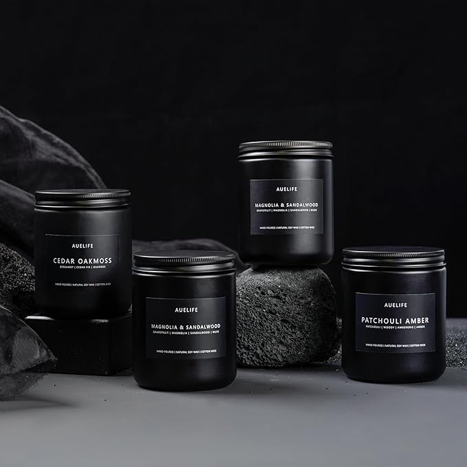 Scented Candles Set | Gifts for Men - 4 Pack Men Candle Set, Masculine Candle, Soy Candles for Home Scented, Gift for Dad Fathers Day -Scent of Cedar Oakmoss/Pine&Clove/Patchouli/Sandalwood