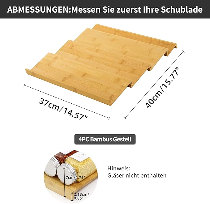 Spice Drawer Organzier,4 Tiers Bamboo Spice Rack Tray Insert for Cabinet Drawer Countertop, Kitchen Seasoning Storage Drawer Organization,14.57" Wide x 15.8" Deep （Hold UP To 32 Jars