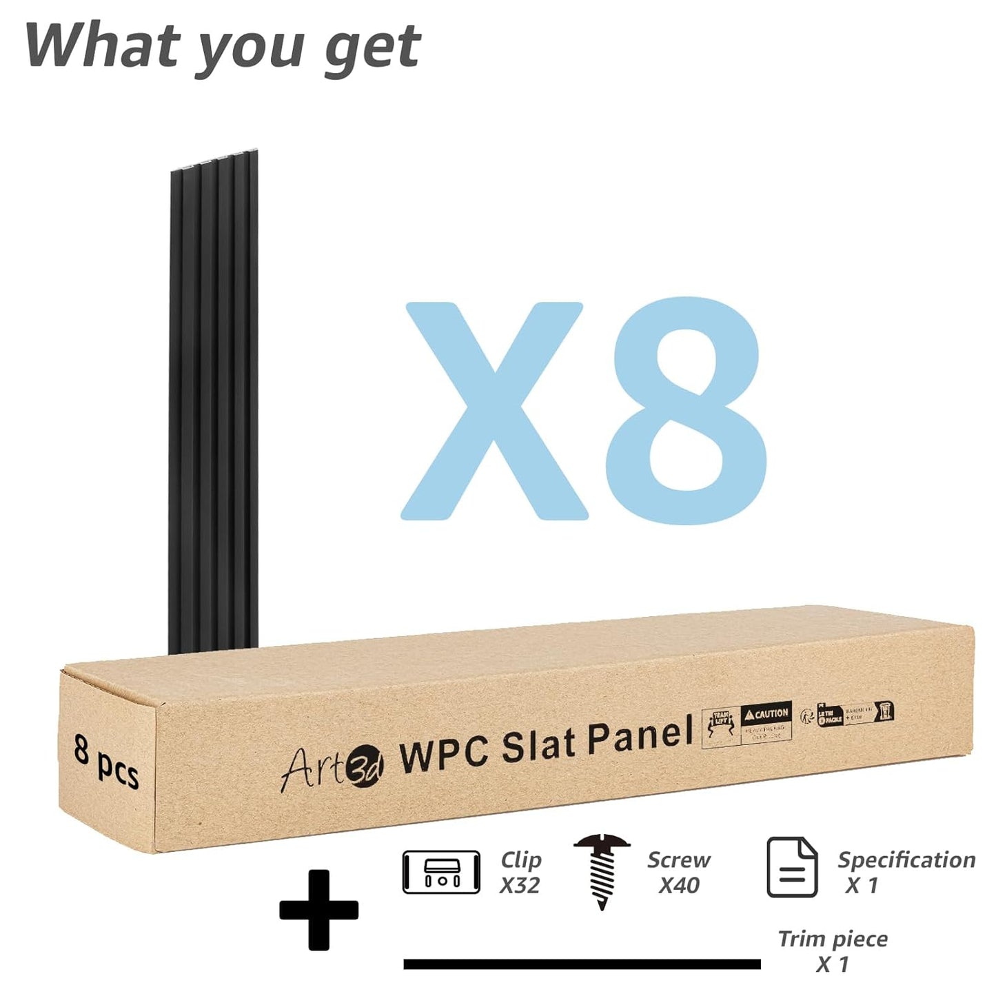 Art3d WPC Slat Wall Panels, 8-Pack 108 x 6 Inch 3D Wall Accents for Interior Wall Decor, Living Room, Bedroom, Black