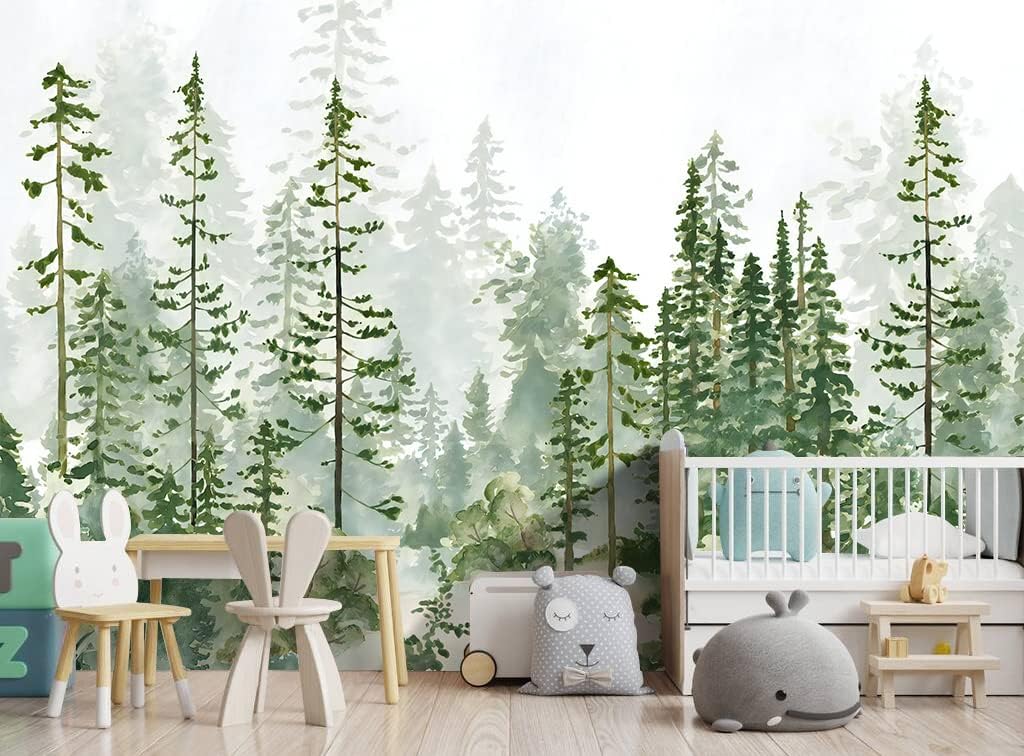 Boys or Girls Cartoon Pine Tree Forest wallpeper Nursery Kids Bedroom Wall Mural - 91"x65"（Not Peel and Stick）