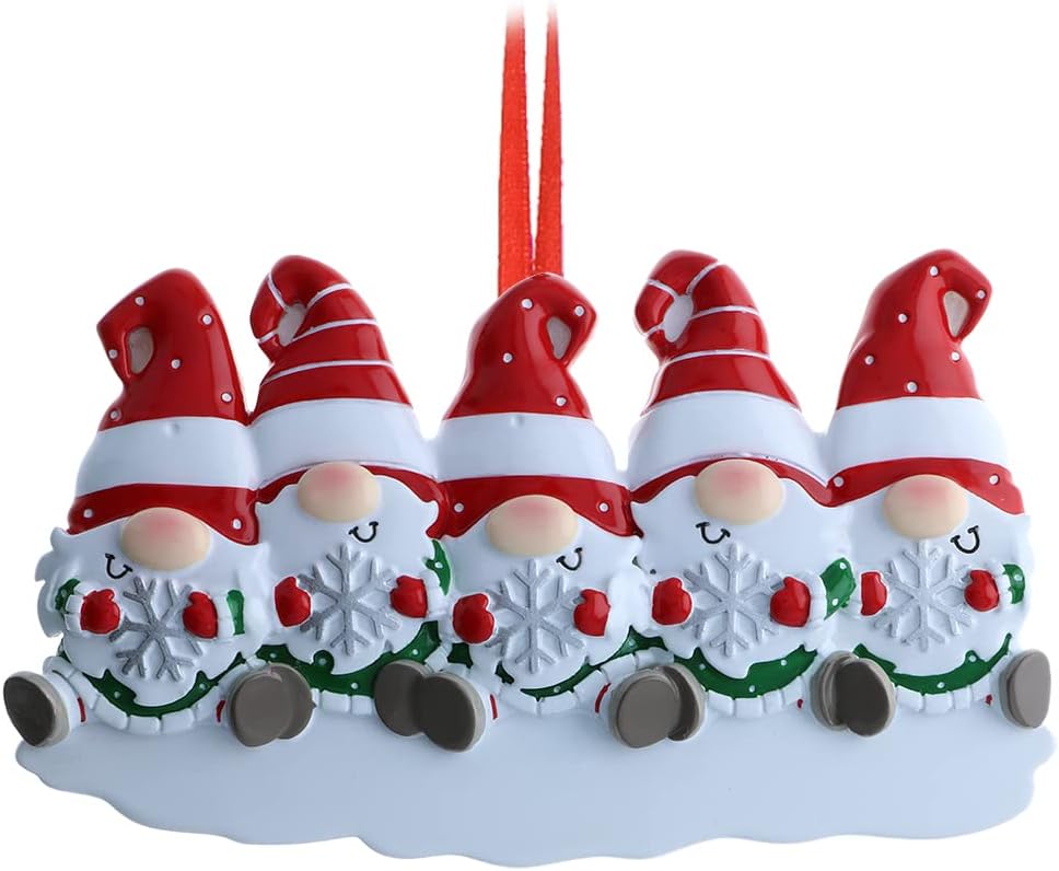 3D Gnome Family of 4 Christmas Ornament 2025 Personalized Family Christmas Ornaments 2025 | Snowflakes Scandinavian Personalized Tree Ornaments Customizable Gifts Santa Hat Gnomes of Four Ornament
