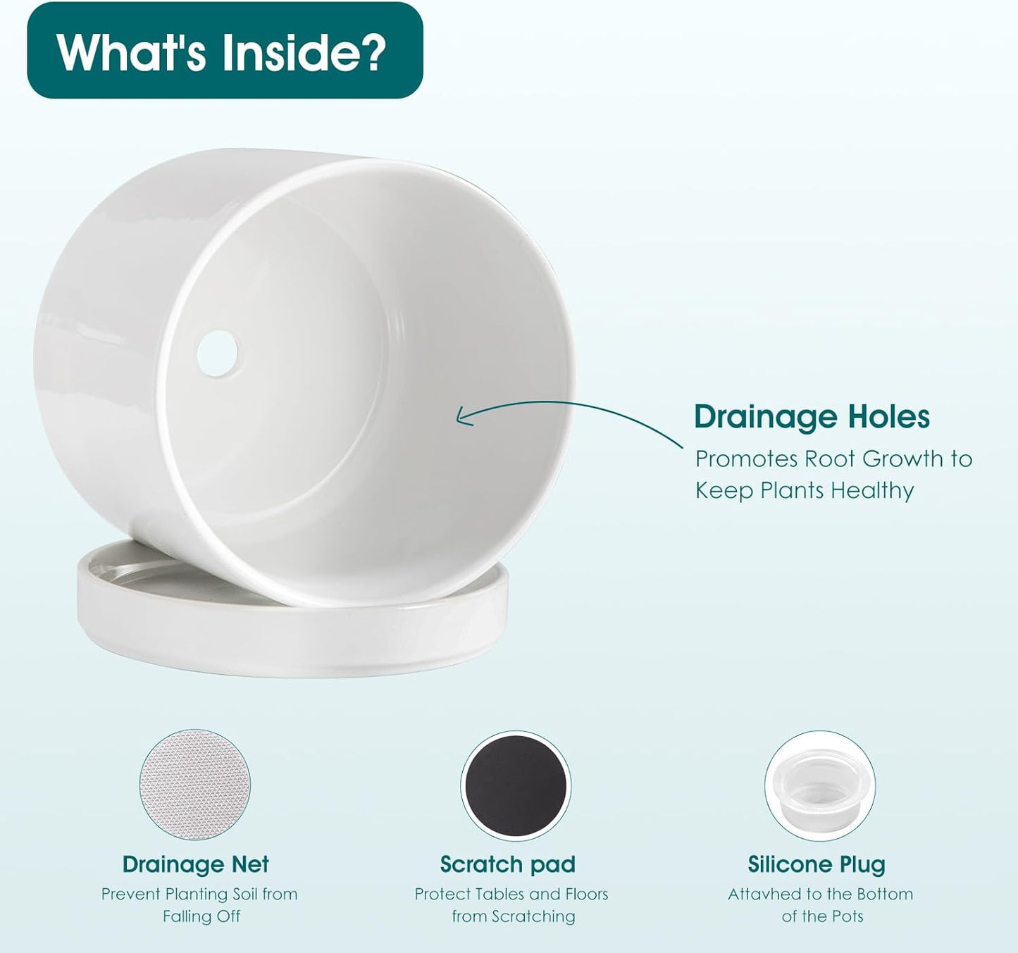 vancasso Ceramic Plant Pots, 6.25 Inch Ceramic Pot for Plants, Planters Pots for Indoor Plants with Drainage Holes, Flower Pot for Indoor House Plant, White