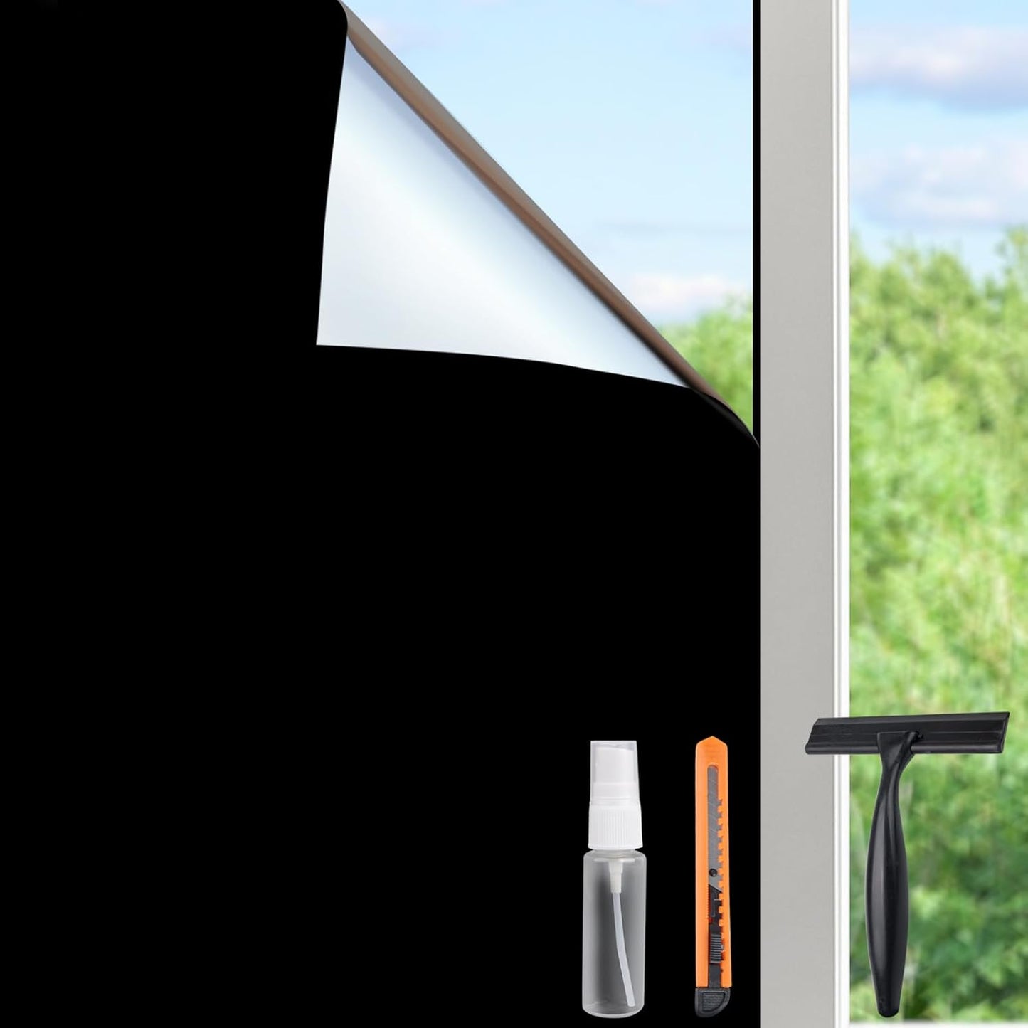 HIDBEA Mirror Blackout Window Film,100% Light Blocking Room Darkening Window Privacy Film,Mirror Glass Window Film Heat Control,Removable Window Cover Tint for Day Sleep(Mirror Black,29.5in x 6.5ft)