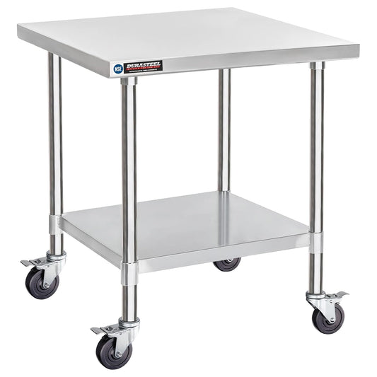 DuraSteel 30x30 NSF Stainless Steel Cart - Heavy Duty Rolling Food Prep Table with Undershelf - Metal Utility Cart for Commercial Restaurant Kitchen, Laundry, Outdoor Portable BBQ Grill