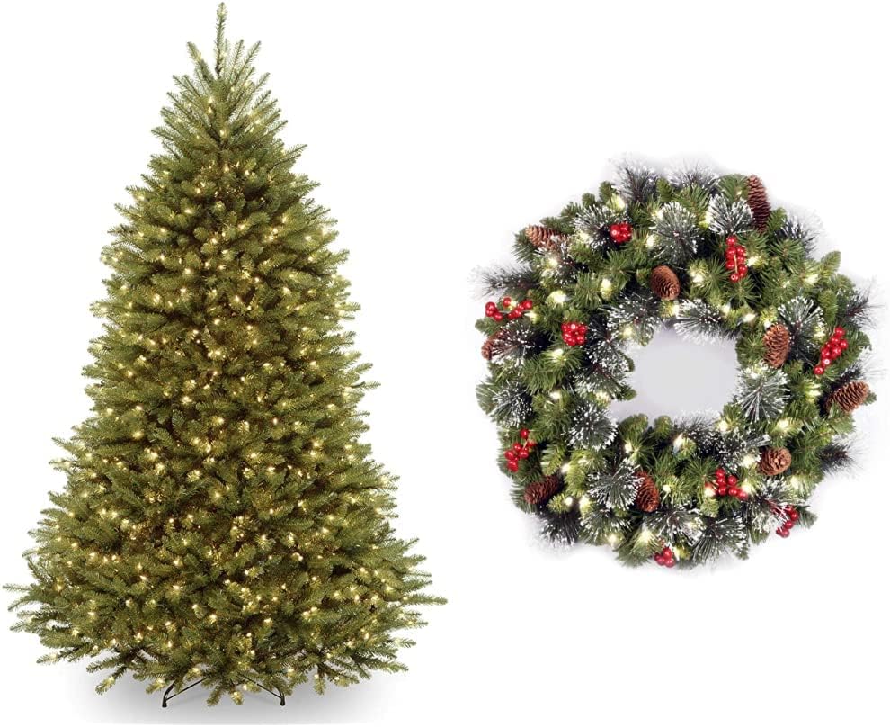 National Tree CompanyNational Tree Company Pre-Lit Artificial Full Christmas Tree, Green, 7 Feet & Pre-Lit Artificial Christmas Wreath, Green