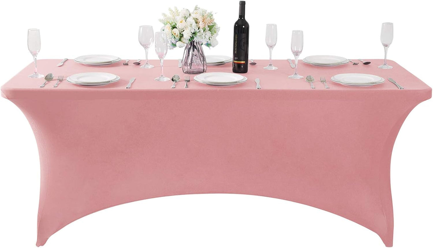 Spandex Table Cover for 6Ft or 4fT or 8ft Table Universal Fitted Stretch Tablecloth for Party, Banquet, Wedding and Events-Dusty Pink