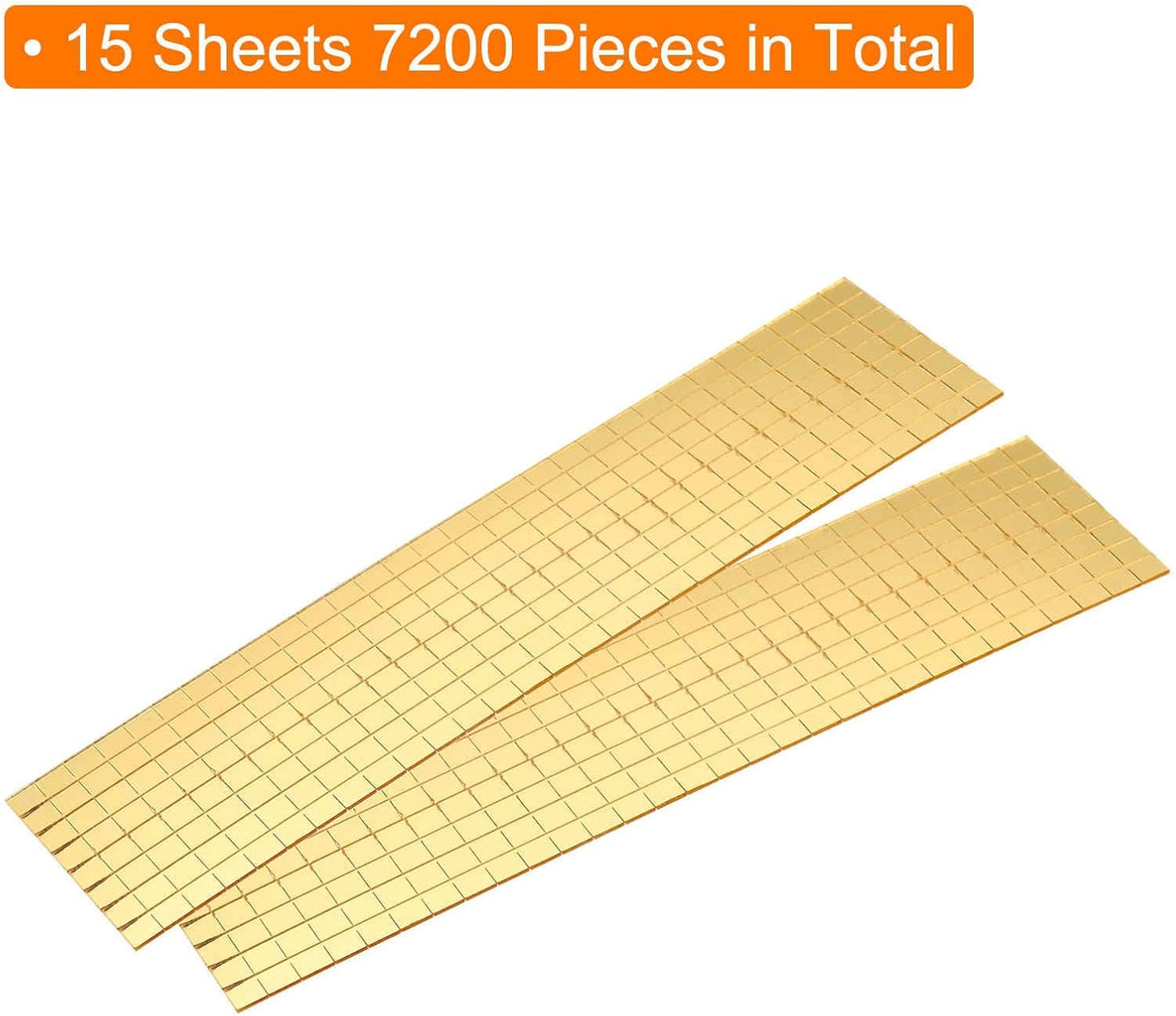 HARFINGTON 15 Sheet 7200 Pieces Self Adhesive Mirror Mosaic Tiles 5x5mm Small Square Mirror Tiles Sticker Disco Ball Stickers Mini Glass Tiles for DIY Craft Party Home Decoration, Gold