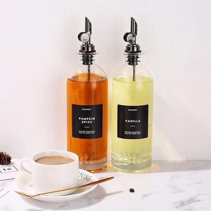 Molimoli Oil and Vinegar Dispenser with Metal Pour Spout, Weighted Pourer, Glass Bottle Dispenser for Kitchen, Olive Oil Cruet, Glass Olive Oil Bottle | 500ml, Set of 2