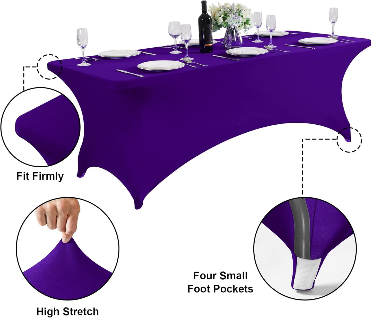 SuperO Waterproof Spandex Table Cover for 6FT Table Universal Fitted Stretch Tablecloth for Party, Banquet, Wedding and Events-Purple