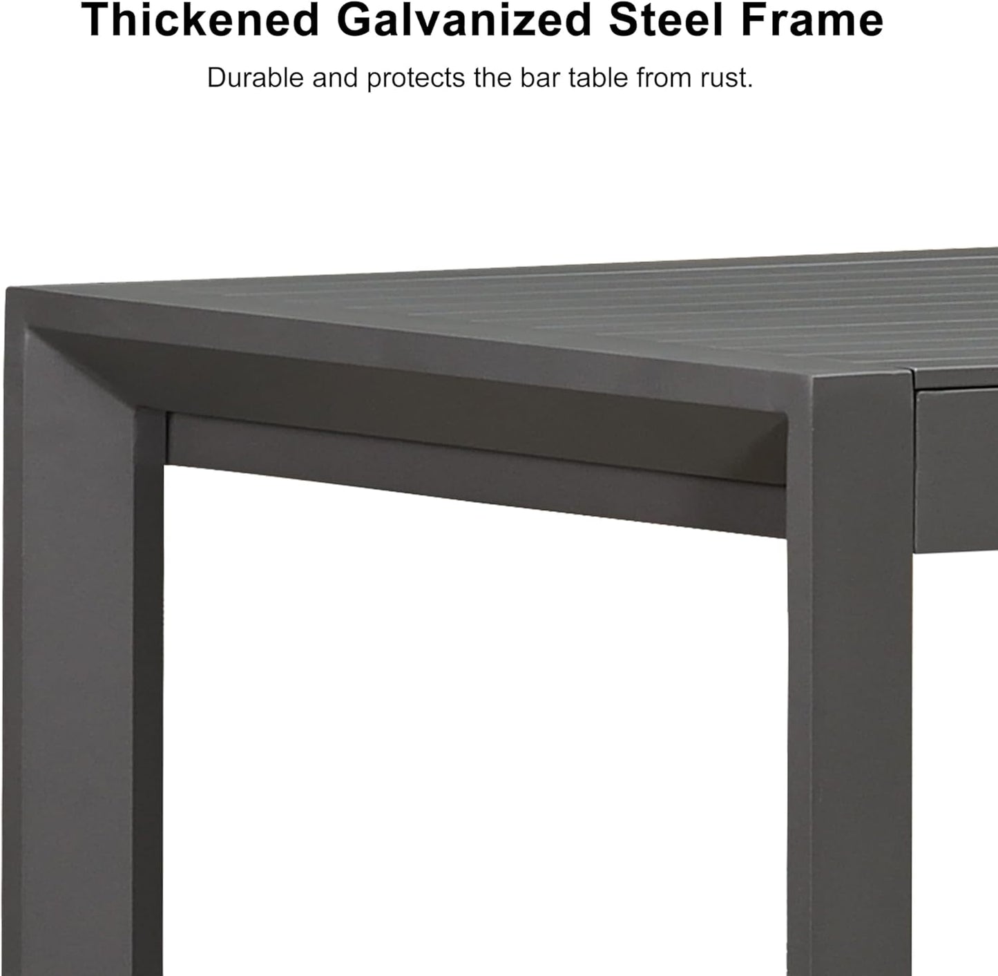 PURPLE LEAF 39.1'' Rectangle Outdoor Patio Counter Height Dining Table, Durable Aluminum Bar Height Pub Table for Counter Bar Stool, Water-Proof Tall Dining Table with Sturdy Legs, Grey