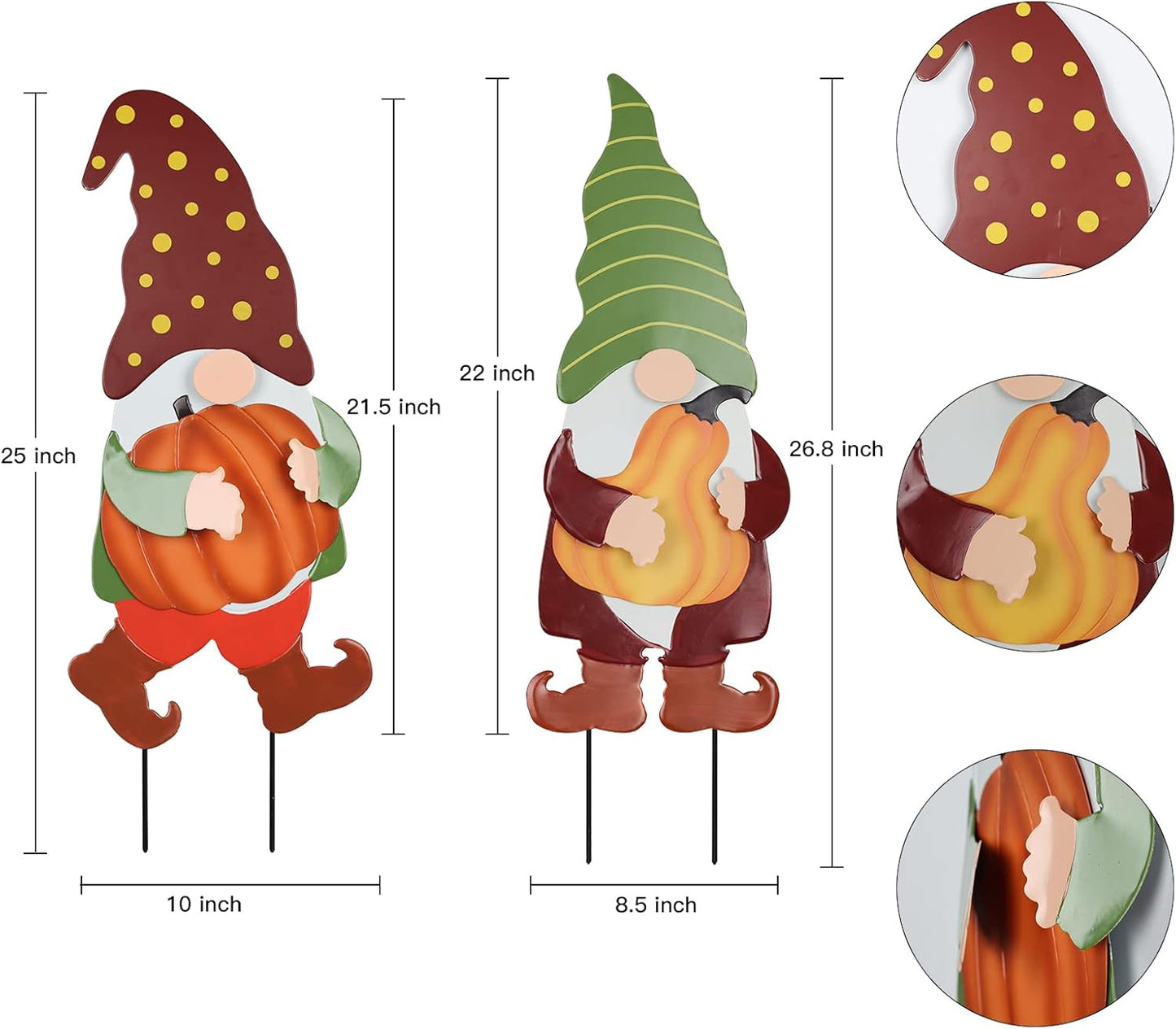 YEAHOME Fall Decorations for Home Outdoor, 2 Pack 25" Decorative Garden Stakes with Gnomes Pumpkin for Fall Decor, Metal Yard Signs for Outside Garden Lawn Porch Patio Thanksgiving Decorations
