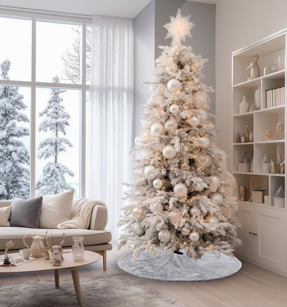 AOGU 36 Inch Faux Fur Christmas Tree Skirt Grey Shiny Plush Skirt for Merry Christmas Party Christmas Tree Decoration