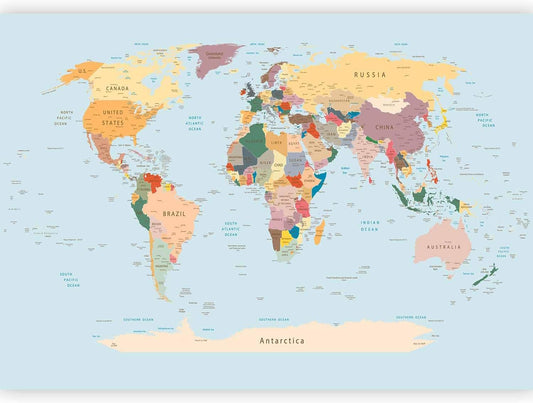 artgeist Premium Wall Mural World Map 118x83 in - XXL Non-Woven Wallpaper Fleece Wall Decor Photo Print Picture Image Design Home Map of The World k-B-0001-a-c