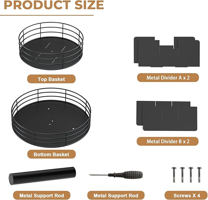 Snack Organizer - Versatile Snack Storage 2 Tier Lazy Susan with Convenient Grab-and-Go Design, Metal Snack Holder for Home, Office, Breakroom, 11.85" L x 11.85" W x 13.3" H (Matte Black)