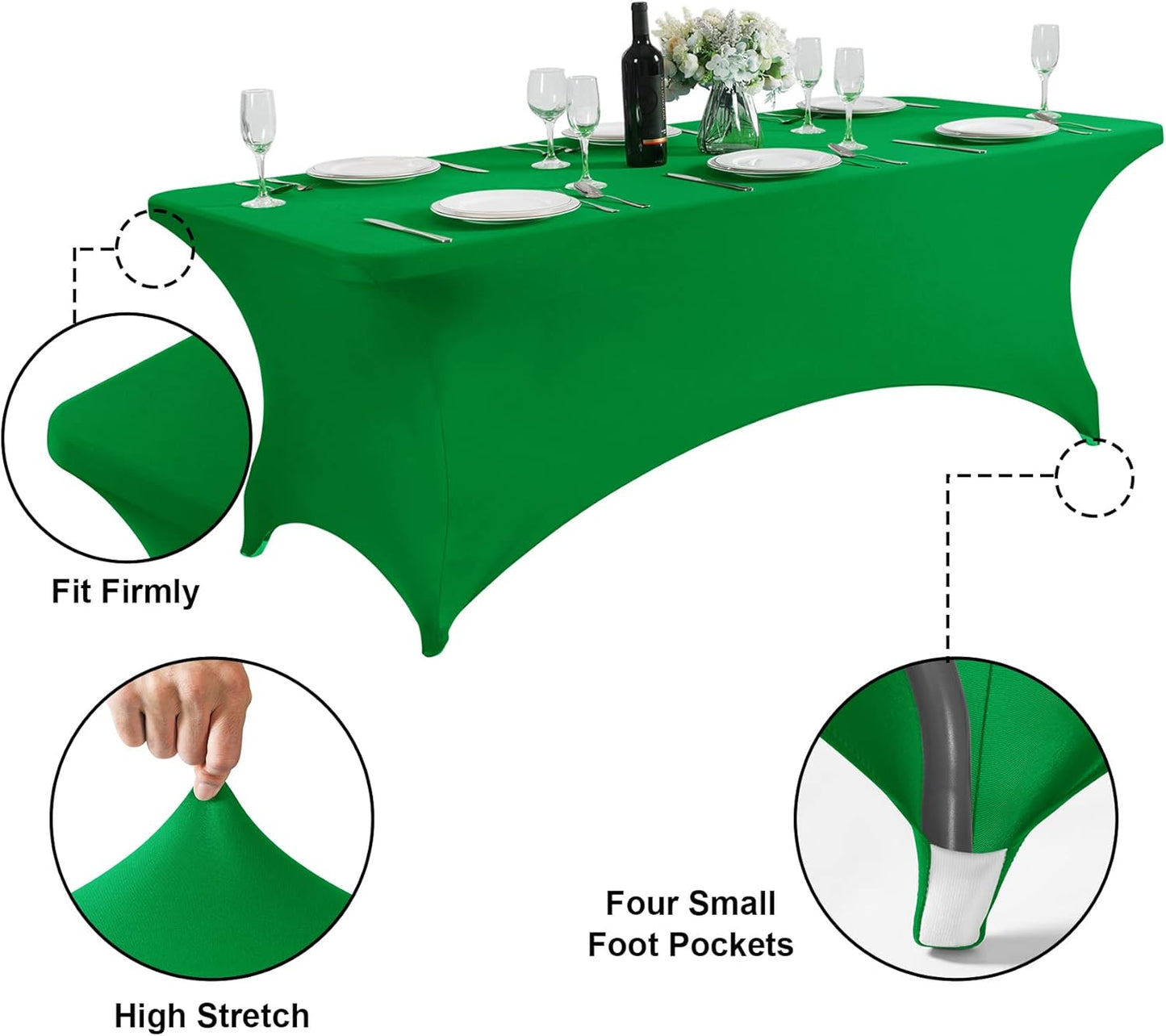 SuperO 2Pack Waterproof Spandex Table Cover for 4FT Table Universal Fitted Stretch Tablecloth for Party, Banquet, Wedding and Events-Emerald