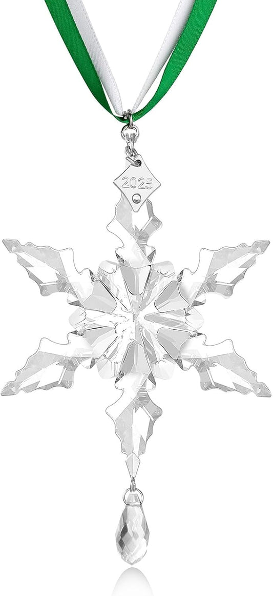 2025Annual Christmas Ornaments Crystal Snowflake Star - Christmas Tree Ornaments Pendant Sun Catcher Home Hanging Decor (2025 White Crystal 2 Layers)