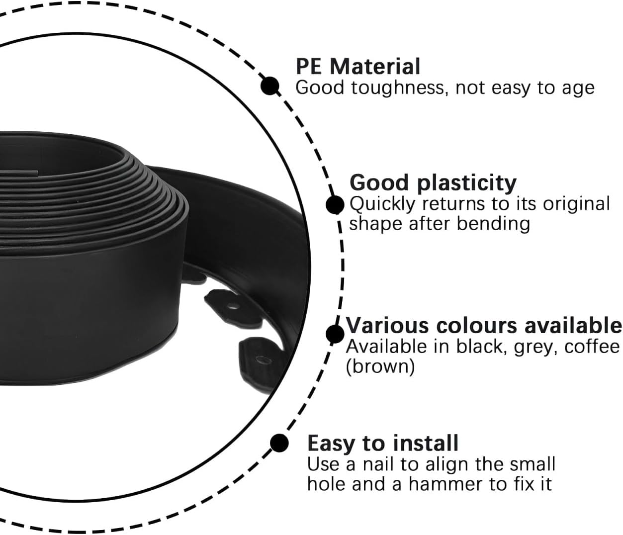 Landscape Edging 33FT, Garden Edging (4IN High) with 30pcs Spikes, Plastic Lawn Edging Flexible for Garden Flower Beds Tree Surrounds Yard Pathway, Black