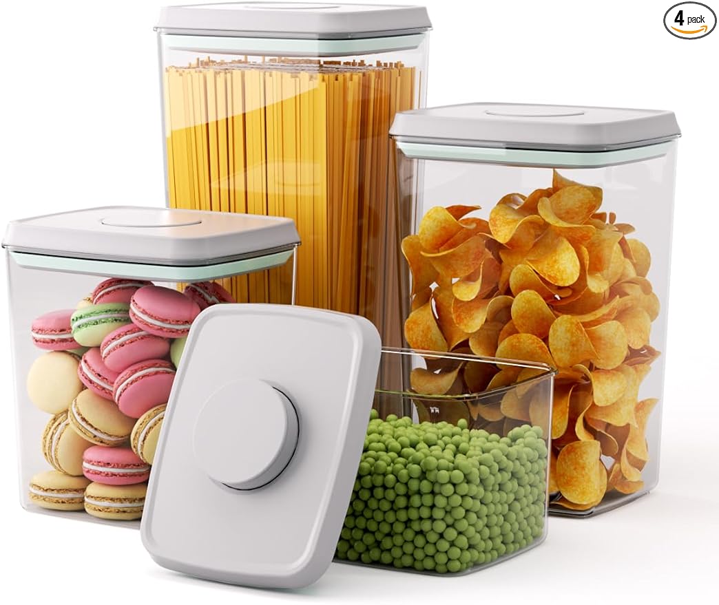 Pop Storage Set – 4 Pack Airtight Food-Grade Containers with Lids, BPA-Free, with Measurement Marks for Flour, Sugar, Pantry Organization