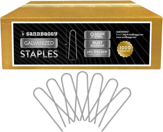 Sandbaggy Galvanized 6-Inch Landscape Staples ~ 9 Gauge Steel - Fabric Pins, Garden Earth Stakes, Ground Cover, Fence Anchors, Lawn Nails ~ Trusted by Organic Farmers Across The USA (1,000 Staples)