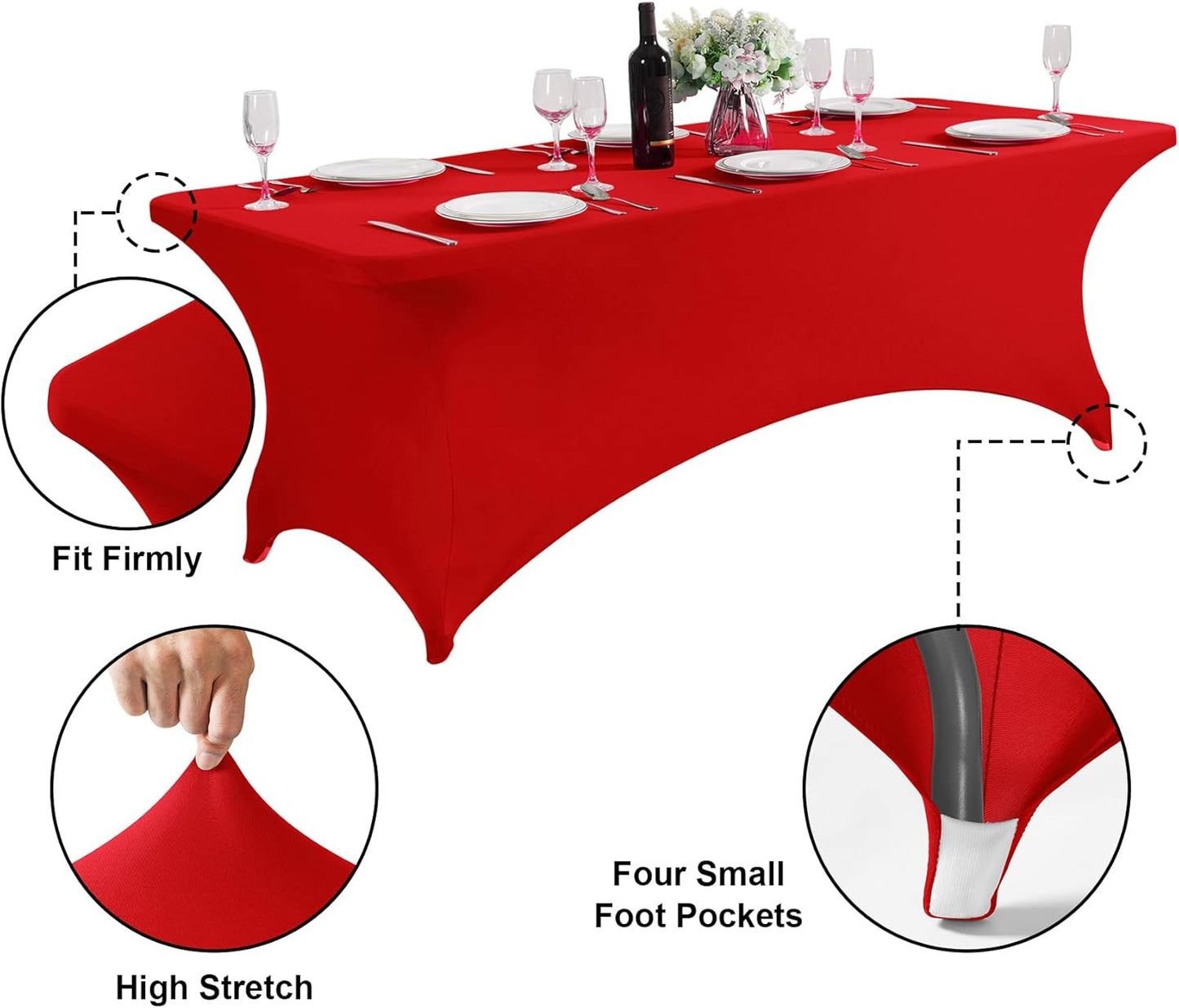 SuperO 2Pack Waterproof Spandex Table Cover for 6FT Table Universal Fitted Stretch Tablecloth for Party, Banquet, Wedding and Events-Red