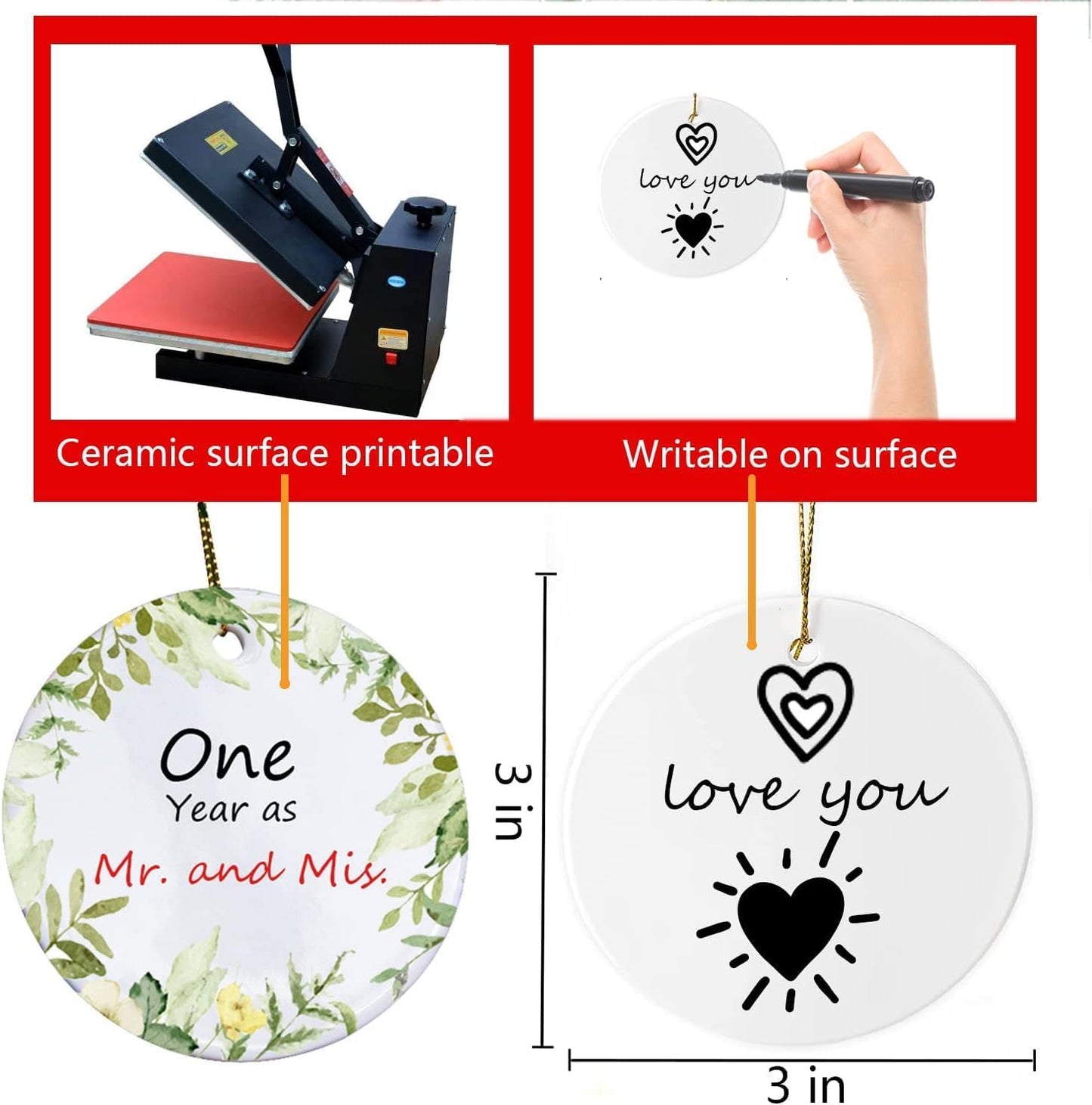 Sublimation Ornaments Bulk Ceramic Discs White Round Porcelain Personalized Ceramic Discs for Heat Press Printing - Ideal Xmas Tree Decorations & Craft Blanks (20 PCS)