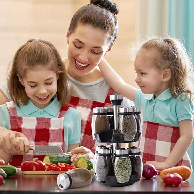 Revolving Spice Rack Organizer Countertop, Spinning Spice Storage Rack Tower Organizer with 12 Empty Jars, Rotating Spice Holder Shelf Seasoning Rack Shelf, Spice Seasoning Bottle Organizer