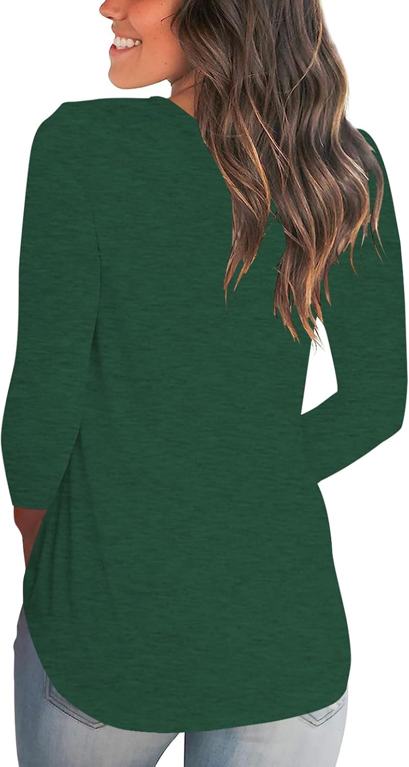 Tobrief Women's Long Sleeve V-Neck Shirts Fall Graphic Tees Loose Casual T-Shirt