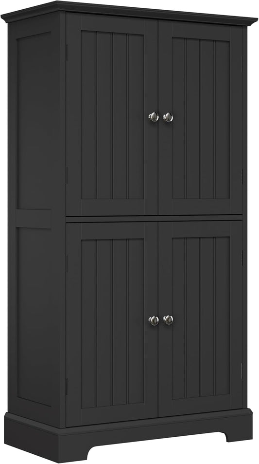 ChooChoo Bathroom Floor Cabinet, Modern Bathroom Storage Cabinet with 4 Doors and Adjustable Shelves, Freestanding Cupboard for Living Room, Black