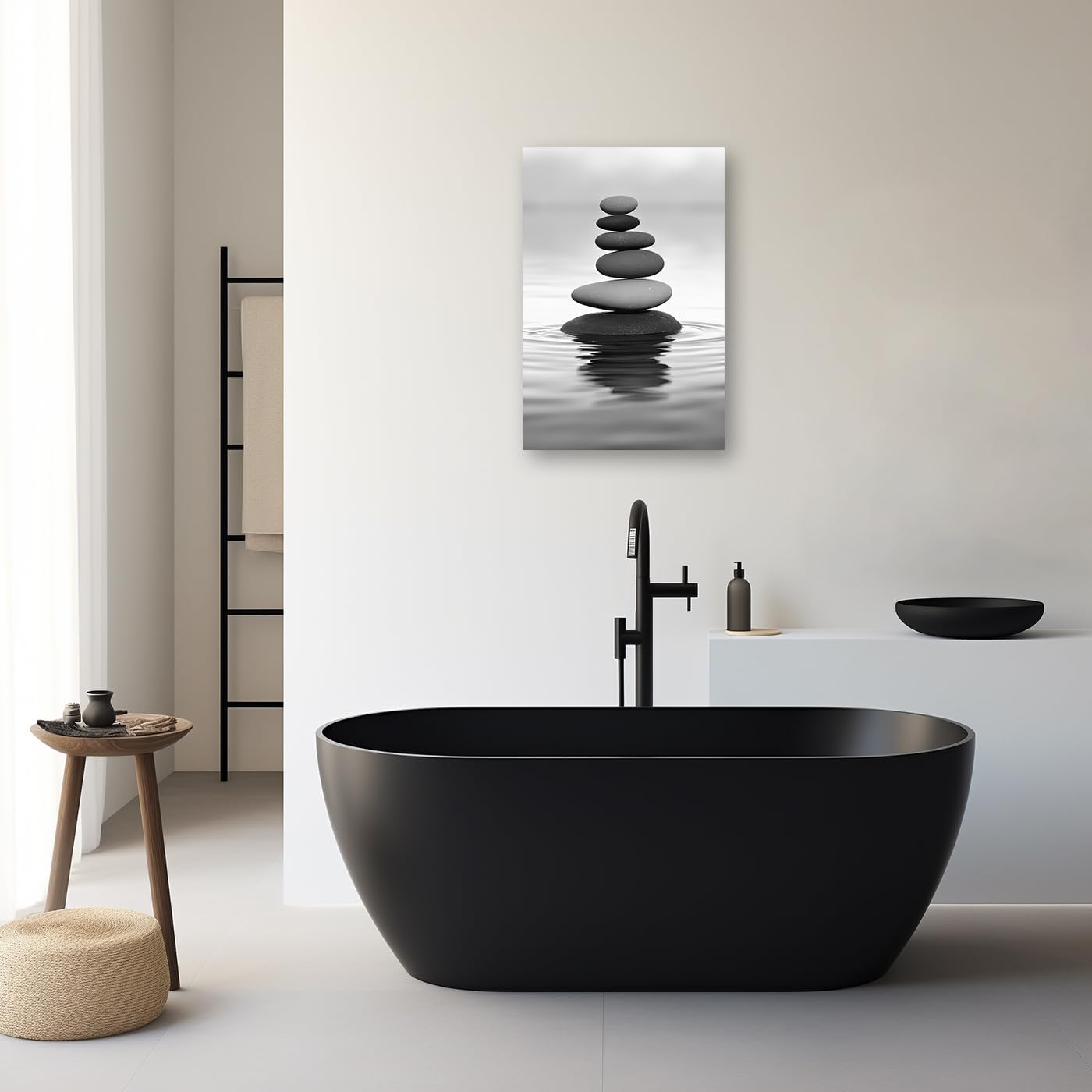 DOARTDO Zen Picture Wall Decor Black and White Zen Stone Canvas Wall Art Spa Stone Picture Print Bathroom Yoga Room Decor Frame (20.00" x 30.00", Zen Stone - 2)