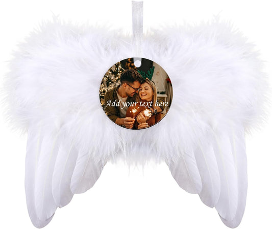 Personalized Christmas Ornaments 2025, Angel Wings Custom Photo Text Hanging Ornament Customized Christmas Tree Decorations Gift for Family, Kids, Friends, Couples, Wedding