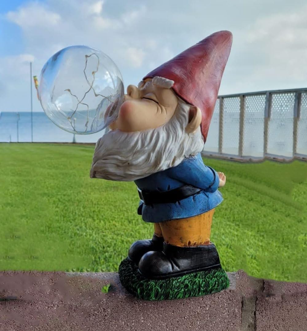 Garden Gnomes Outdoor with LED Solar Light - 11’’Spring Gnomes Decorations for Home/Yard/Patio with Lantern - Solar Garden Statues (Bubble Gnome)