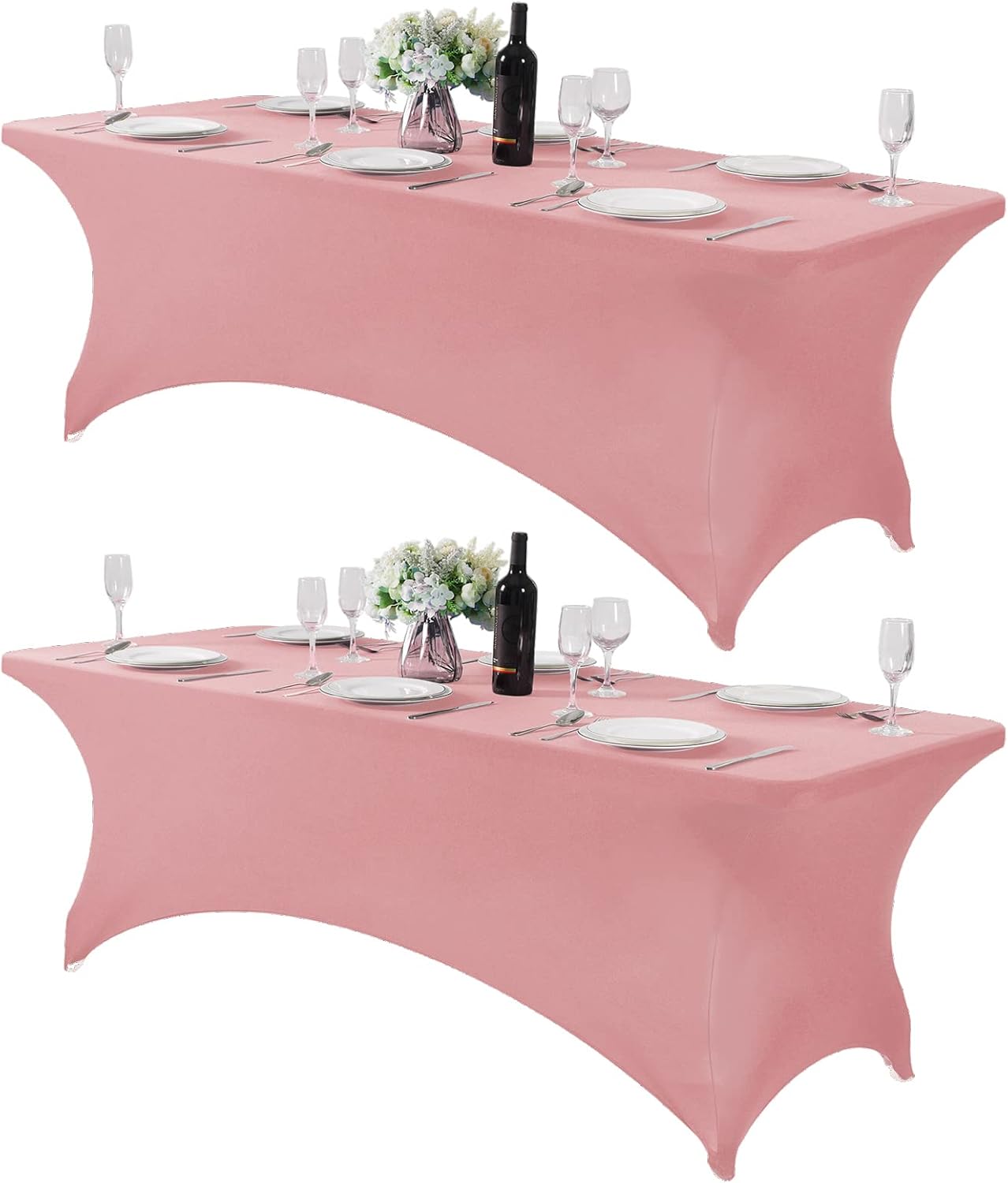 2Pack Spandex Table Cover for 8FT or 4ft or 6ft Table Universal Fitted Stretch Tablecloth for Party, Banquet, Wedding and Events-Dusty Pink