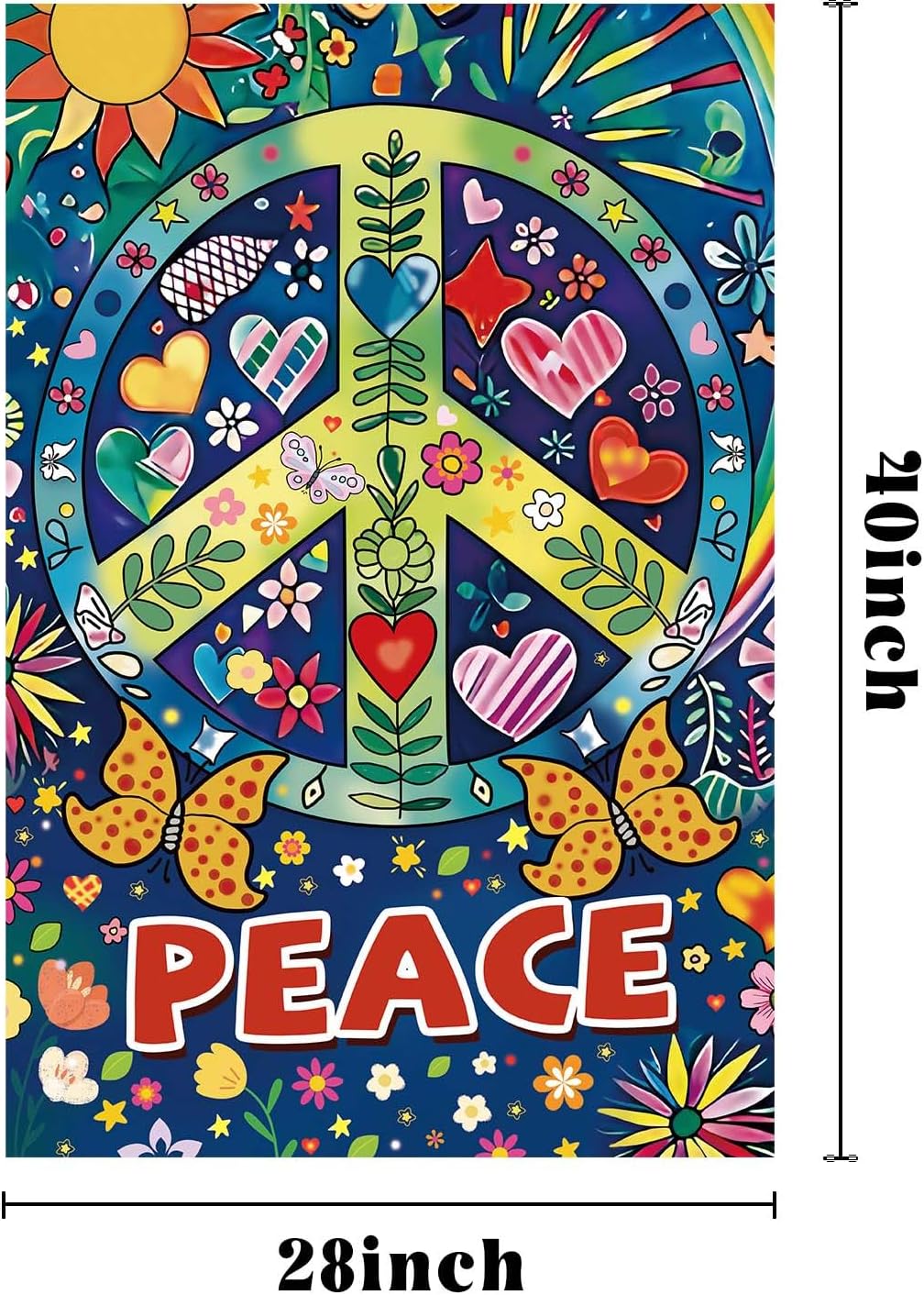 Peace Garden Flag Butterfly Flowers Art Garden Yard Flags Double Sided Colorful Farmhouse Holiday Decorative Yard Flag, Porch Outdoor Decoration Sign Banner (28X40INCH)