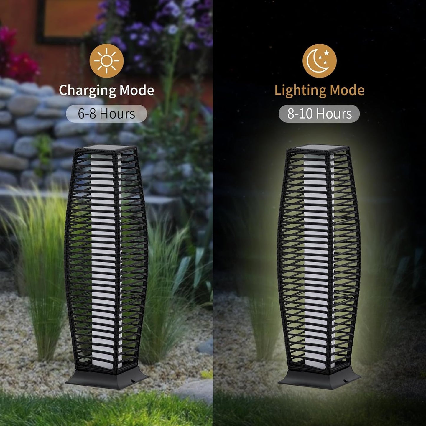 Outdoor Floor Lamp Weather-Resistant Outdoor Wicker Light Solar Powered Lantern Deck Lights for Patio Yard Garden