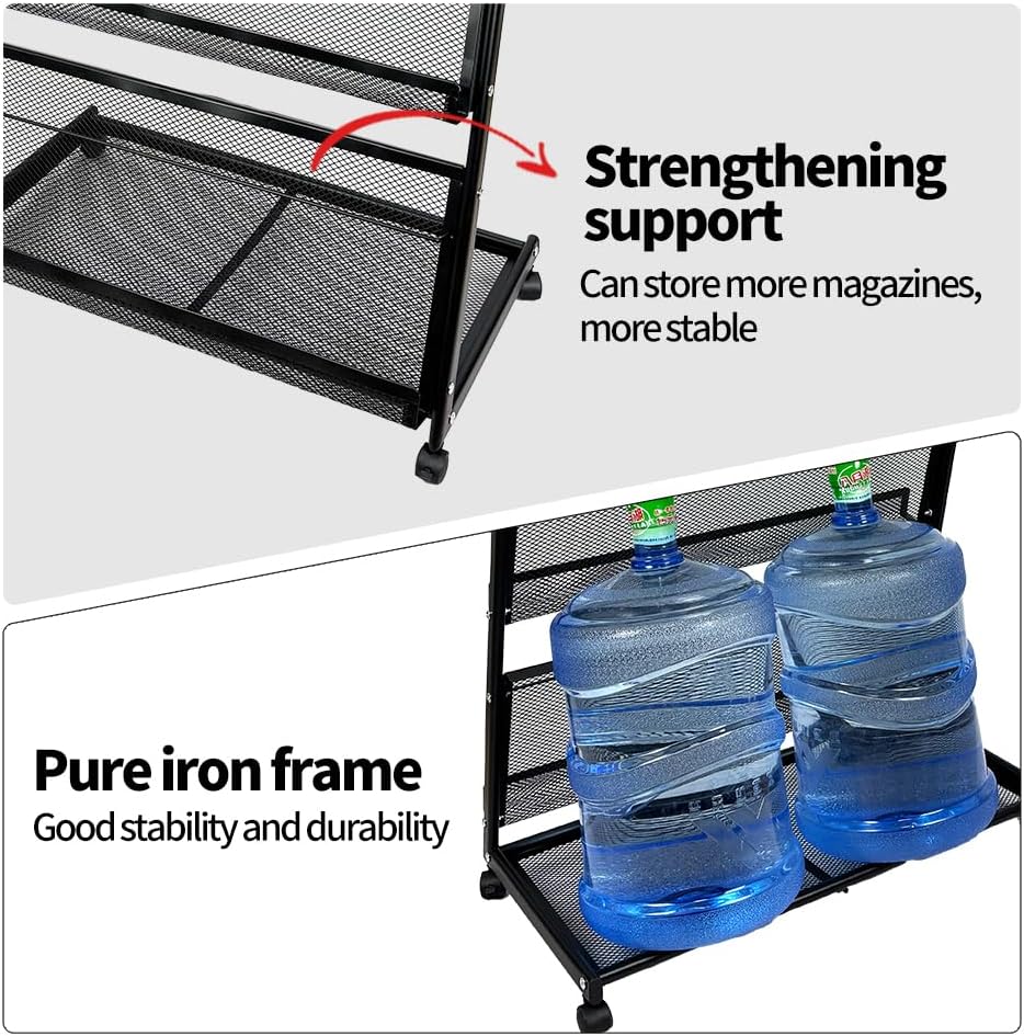 floor magazine rack brochure display stand for offices and public reception area，literature rack with 4 Universal wheels (59"×27"×14")