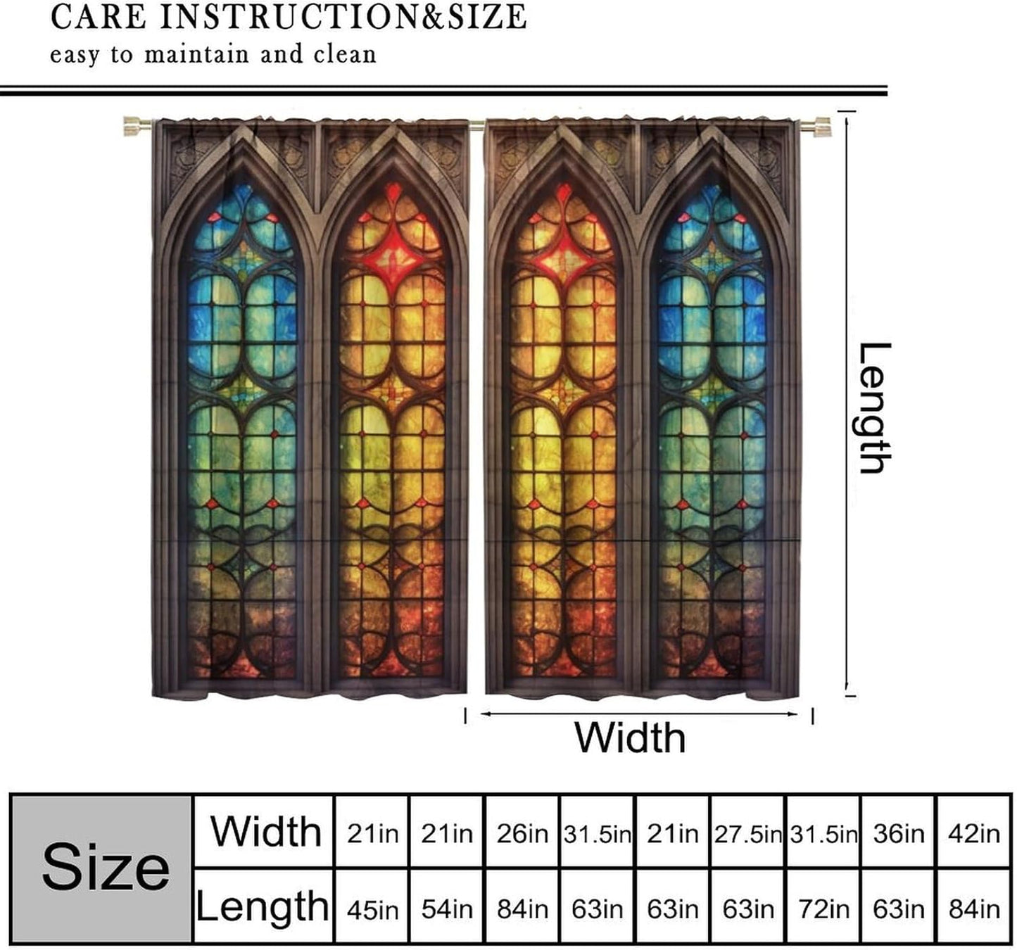 Stained Glass Curtains,Mid Century Vintage Style Abstract Art Home Decor Drapes for Bedroom Living Room Kitchen Window Treatment 2 Panels Set Total Size 55" W X 63" L Inch