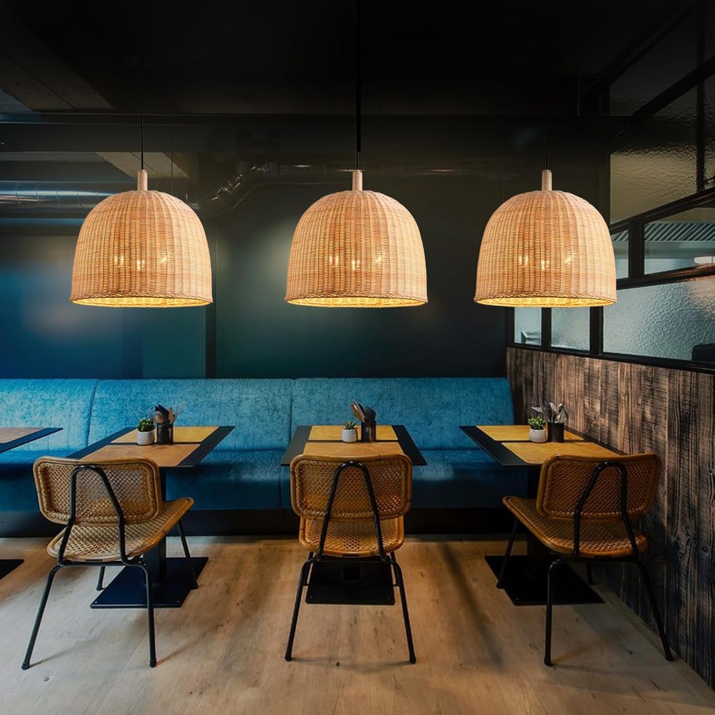 3-Light Rattan Pendant Light,17.7" Boho Pendant Light Wicker Hanging Light,Hand-Woven Rattan Chandelier for Dining Living Bedroom Kitchen Farmhouse