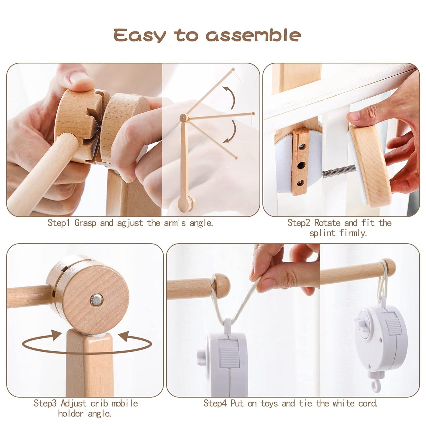 Baby Crib Mobile Arm,HBM Wooden Mobile Arm for Crib Mobile Hanger for Crib Baby Girl Nursery Decor
