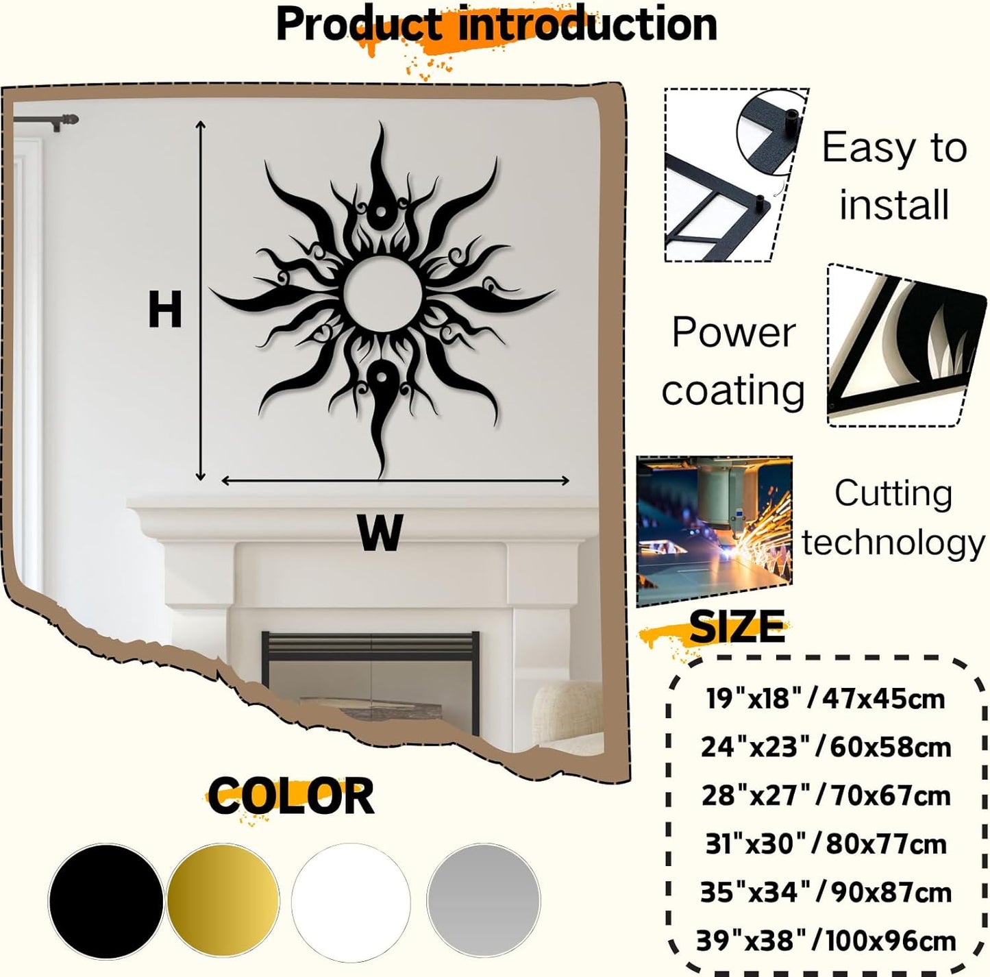 Hotuijxca Metal Wacky Sun Wall Art, Wacky Sun Metal Decor for Livingroom, Bedroom (Black, 31"x30"/80x77cm, metal wall art)