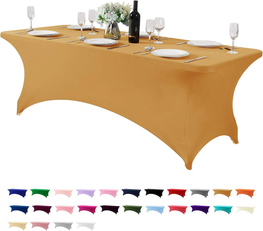 Spandex Table Cover for 8FT or 4ft or 6ft Table Universal Fitted Stretch Tablecloth for Party, Banquet, Wedding and Events-Gold