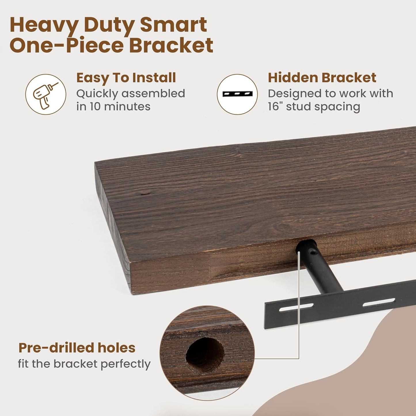 Floating Shelves for Wall Decor, Rustic Solid Elm Wood Floating Shelves Wall Mounted, Wall Shelves with Invisible Bracket for Living Room Bathroom Bedroom Kitchen, 36 Inch Set of 2, Walnut