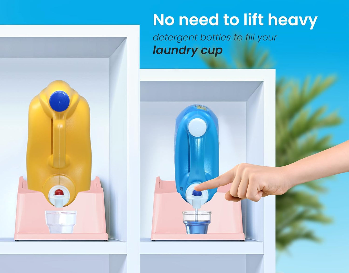 TidyFriend Liquid Laundry Detergent Holder Stand with Drip Tray & Rubber-Grip Feet, Stand for Laundry Room Organization and Storage, Fabric Softener Dispenser with Cup Holder for Easy Pouring (Rose)