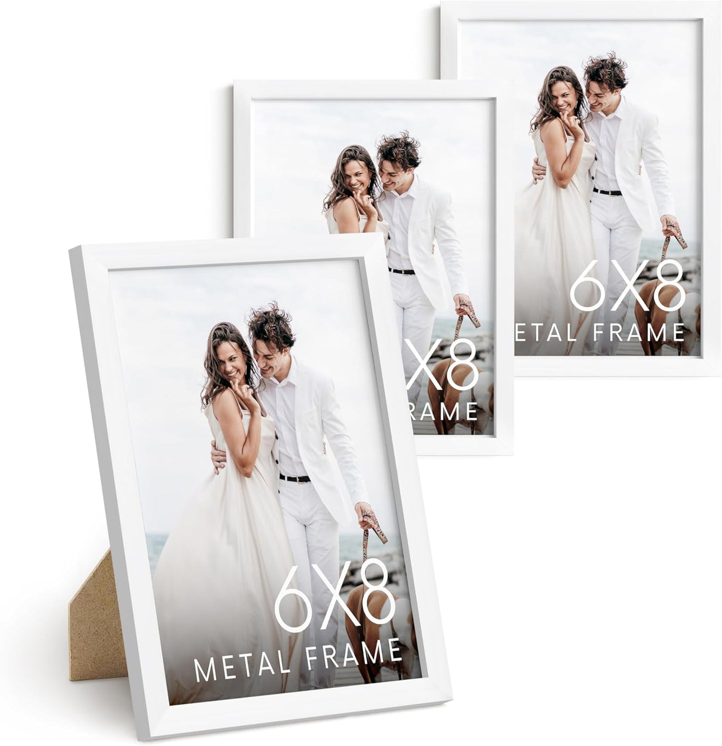 HAUS AND HUES 6x8 White Metal Picture Frames - Photo Frames 6x8 - Features Premium Aluminum, Vertical Hanging, Easel Back for Tabletop, Home, Office (6x8 in, White, Set of 3)