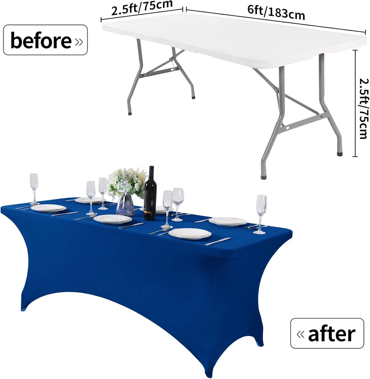 Spandex Table Cover for 6Ft or 4fT or 8ft Table Universal Fitted Stretch Tablecloth for Party, Banquet, Wedding and Events-Royal Blue