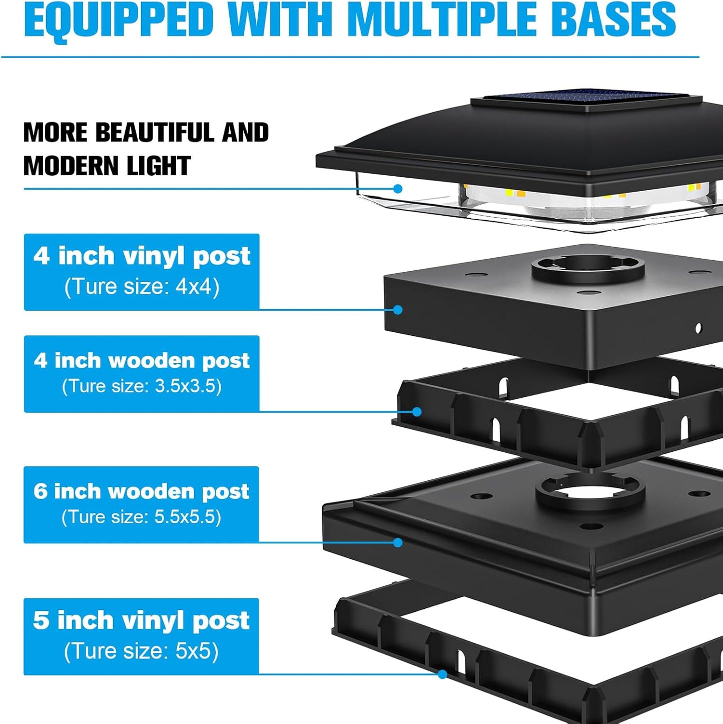 VOLISUN Solar Post Cap Light Outdoor Waterproof 4pack,Solar Fence - Post Lights for 4x4 5x5 6x6 Wooden/Vinyl Post,Black Deck Post Cap Light Solar Powered with Warm White for Garden/Patio/Porch