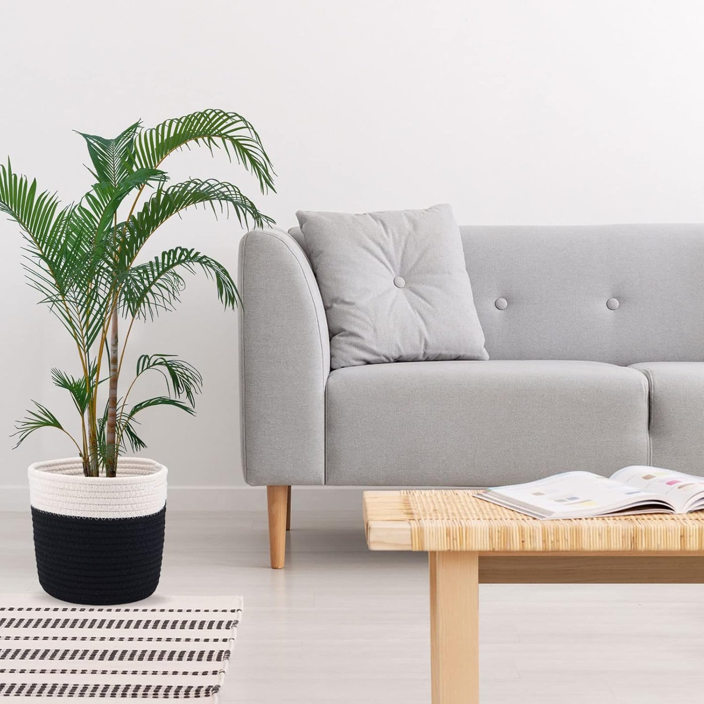 6.5 inch Planter Baskets for Indoor Planters Cotton Rope Flower Plant Pots Cover,Woven Storage Baskets for Crafts,Organization Modern Home Decor H6 3/4" x W6 1/2" Black&White